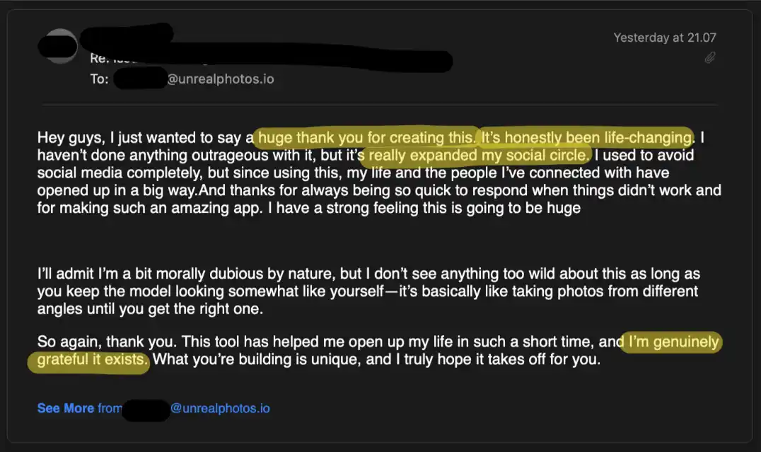 Screenshot of a testimonial saying: huge thank you for creating this, it's honestly been life-changing